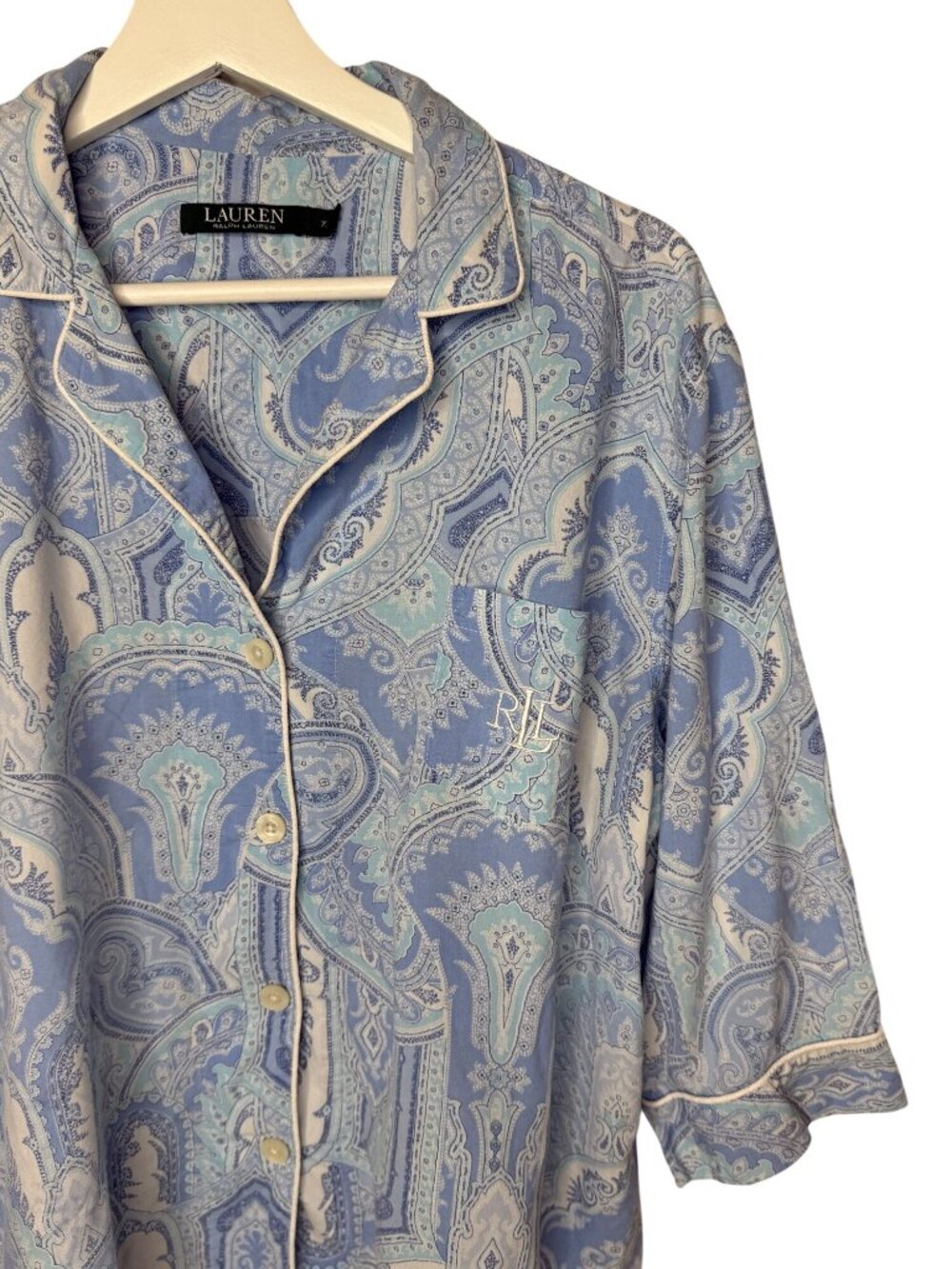 Lauren Ralph Lauren Women's Blue Paisley Button Front Pajama Sleep Top XL - Picture 6 of 13